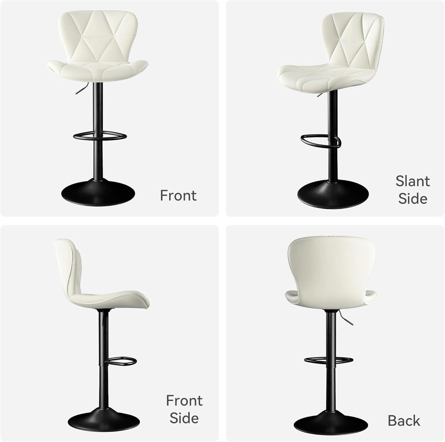 Adjustable Swivel Bar Stools Set Of 2 White Faux Leather-1