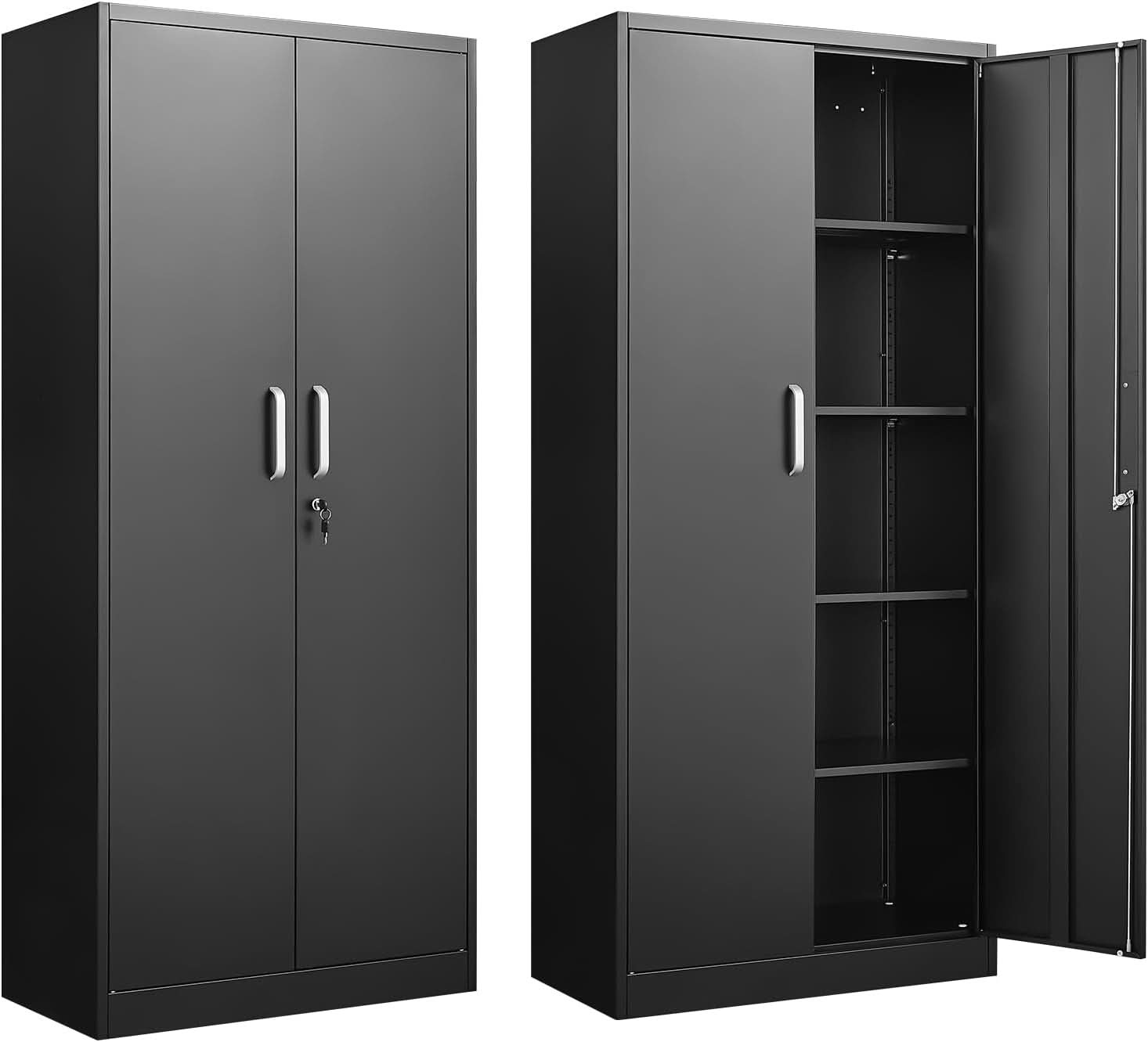Black Metal Storage Cabinet With Locking Adjustable Shelves-1