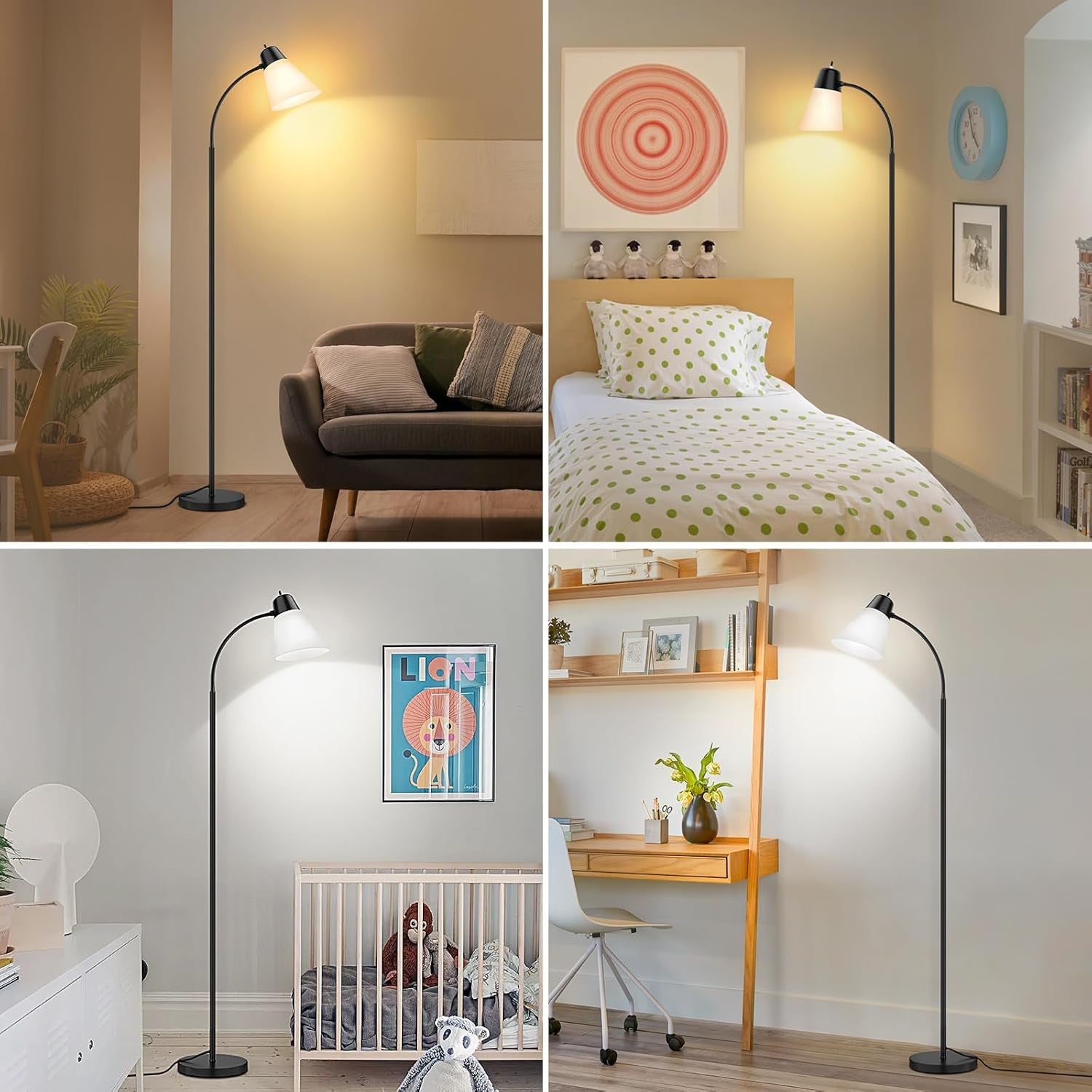 Black Floor Lamp With Adjustable Illuminated Shade-4