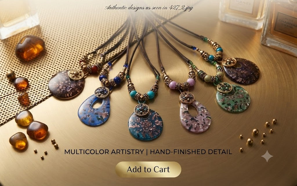 Aether Collection – Pink Enamel Lotus & Pearl Bead Necklace Set with Earrings
