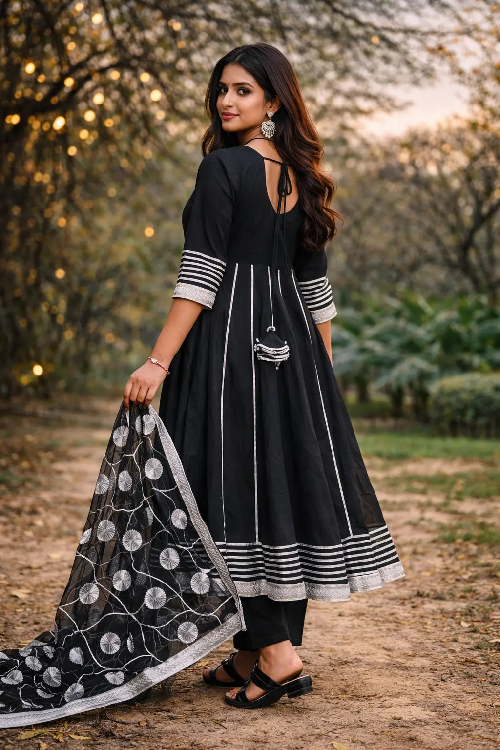 Noir Grace Pure Cotton Anarkali Set with Gotta Work Organza Dupatta Yooneck