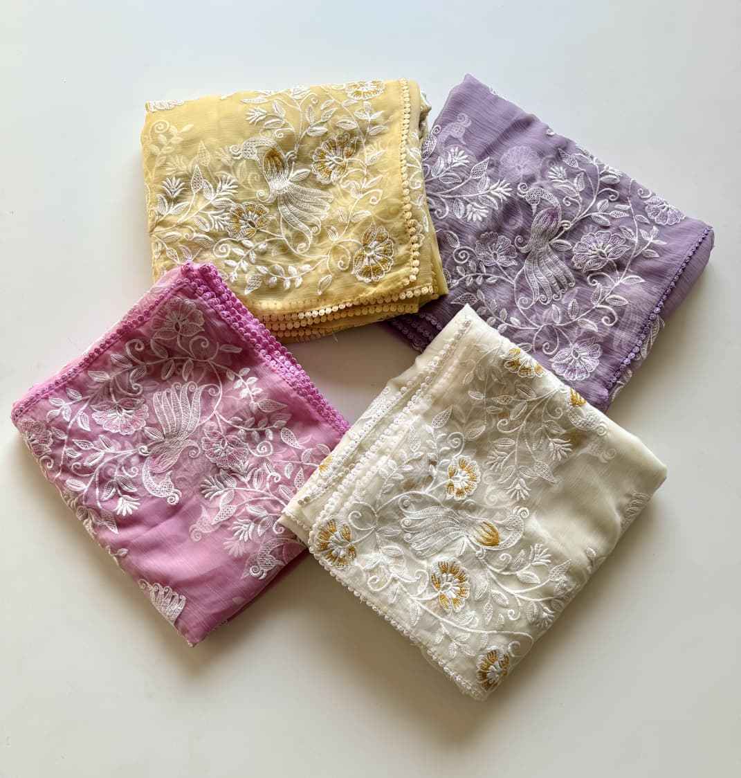 Lavender Noor Bird Embroidered Chiffon Saree Ganpati