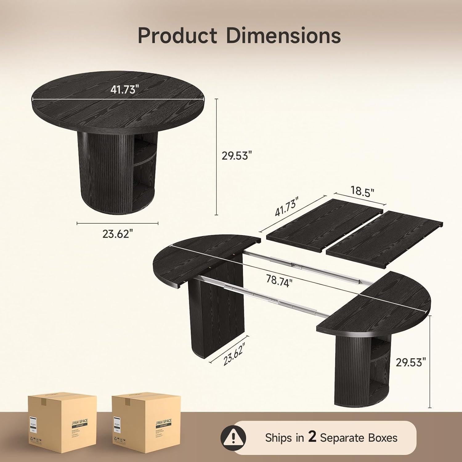 Extendable Oval Dining Table 41to78 Inches Charcoal Black-1