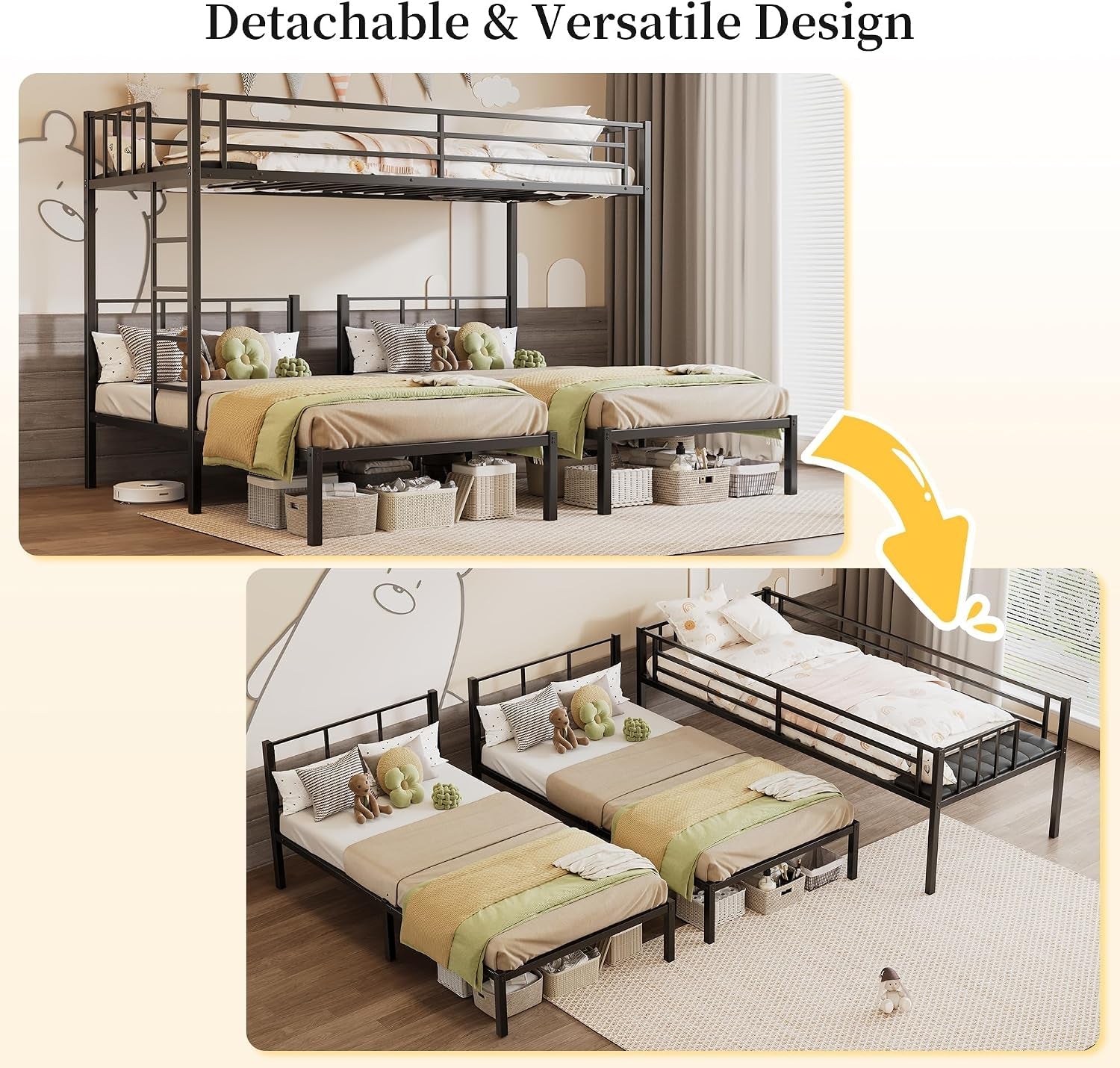 Obsidian Black Triple Bunk Bed With Charging Station-2