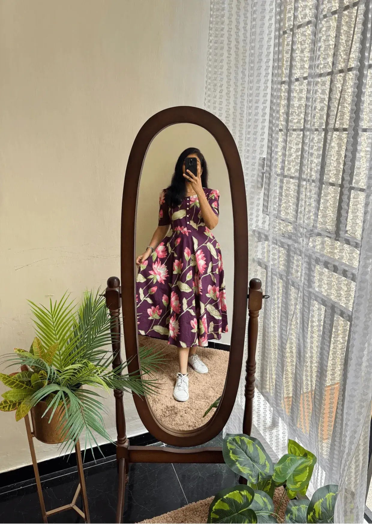 Elegant Lotus Bloom Soft Cotton Floral Dress Yooneck