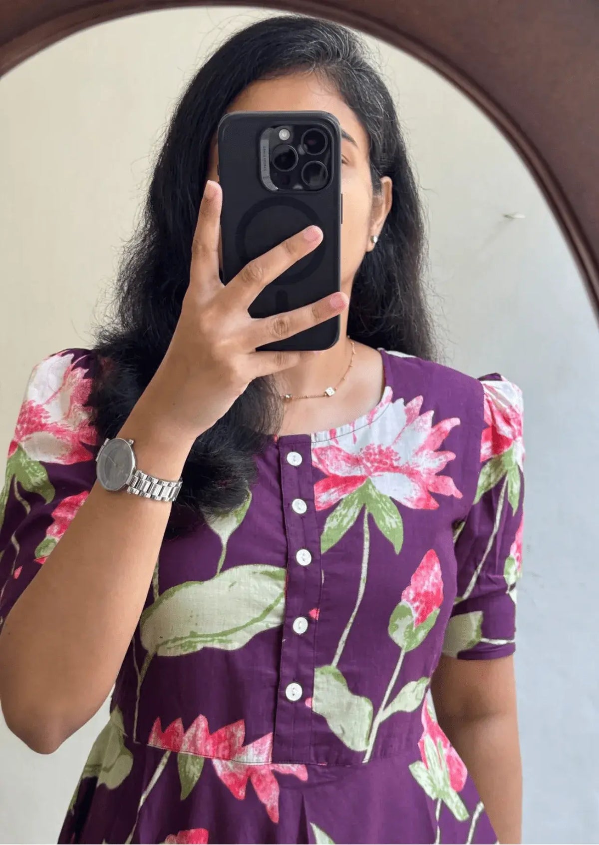 Elegant Lotus Bloom Soft Cotton Floral Dress Yooneck