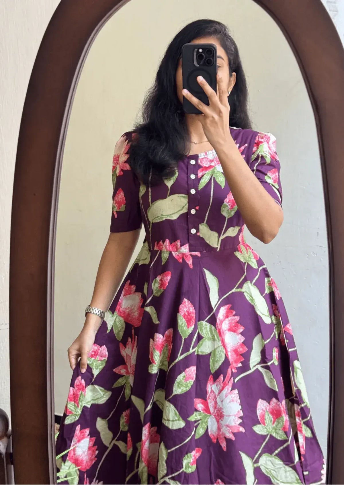 Elegant Lotus Bloom Soft Cotton Floral Dress Yooneck