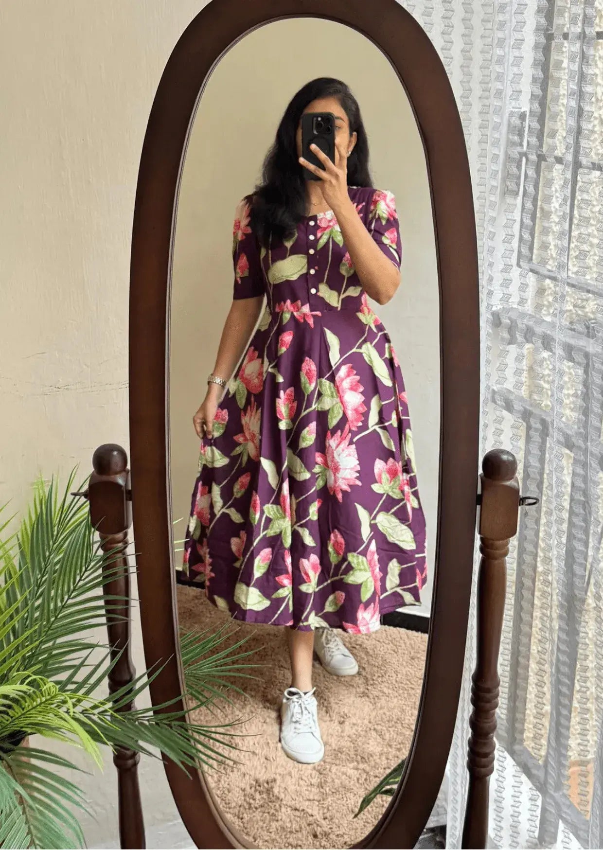 Elegant Lotus Bloom Soft Cotton Floral Dress Yooneck