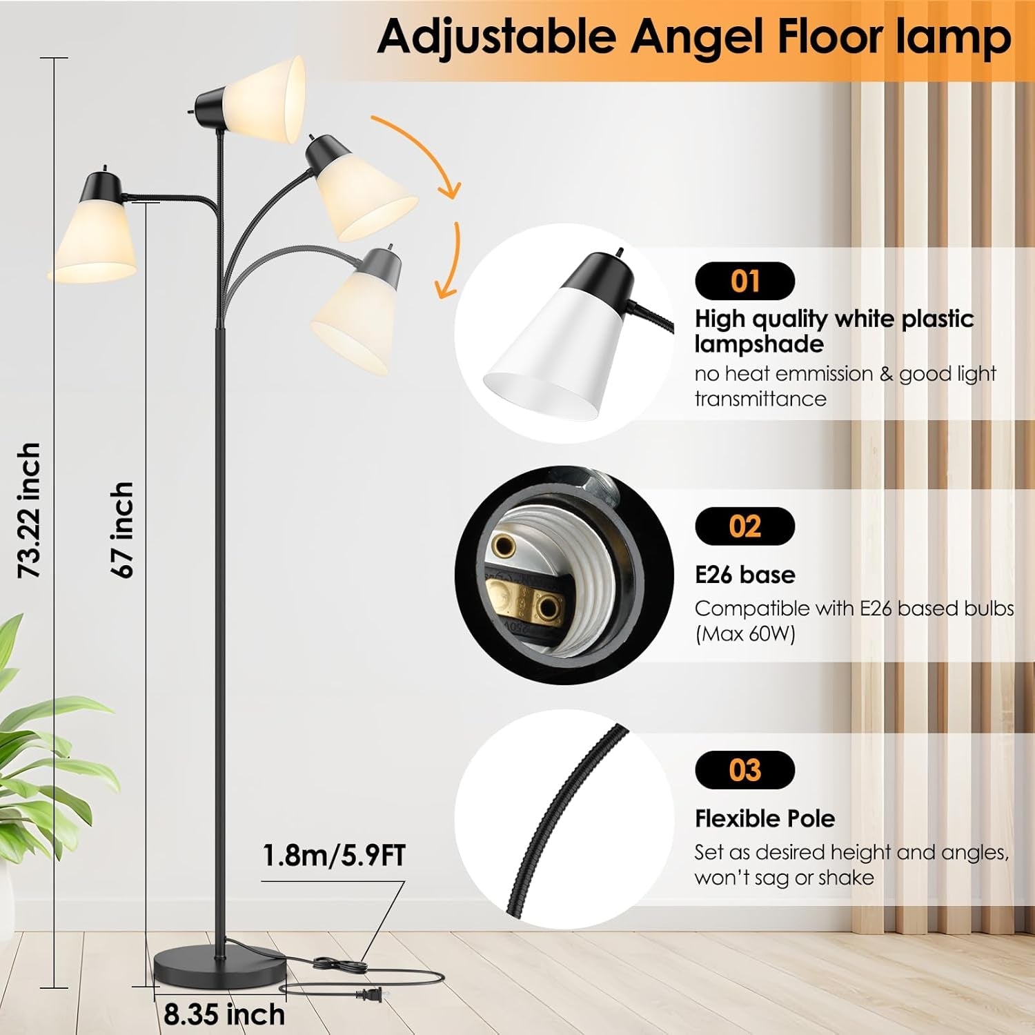 Black Floor Lamp With Adjustable Illuminated Shade-2