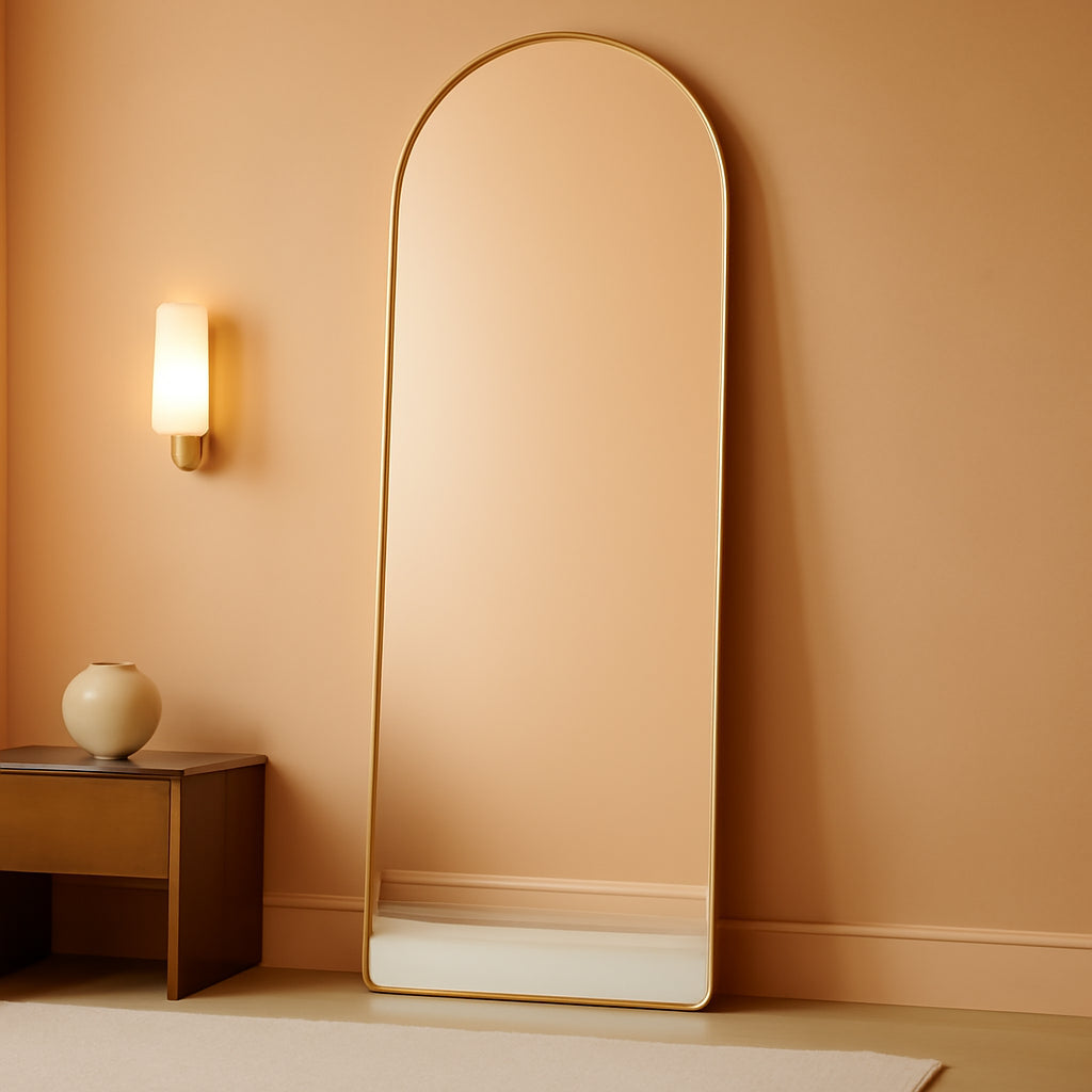 58x18 Inches Arched Full Length Mirror Aluminum Frame Gold-0