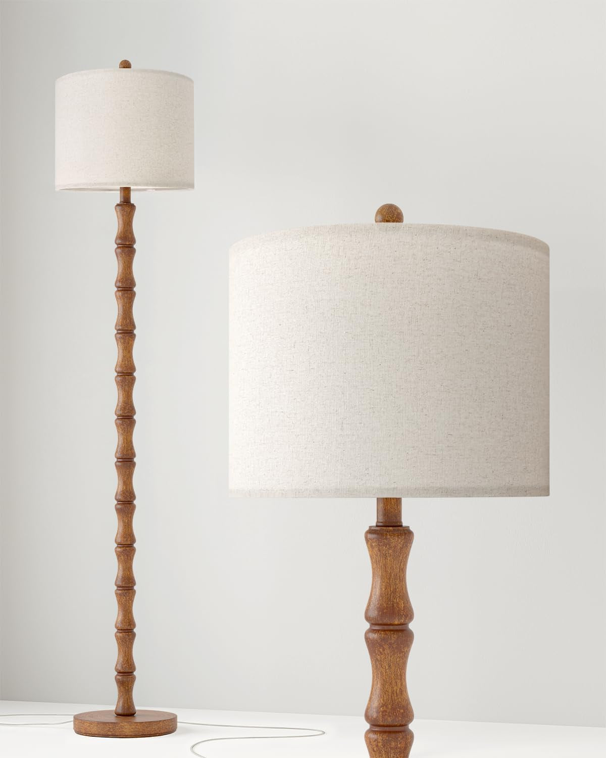 Rustic Floor Lamp 62Inch Walnut Linen Textured Shade-1