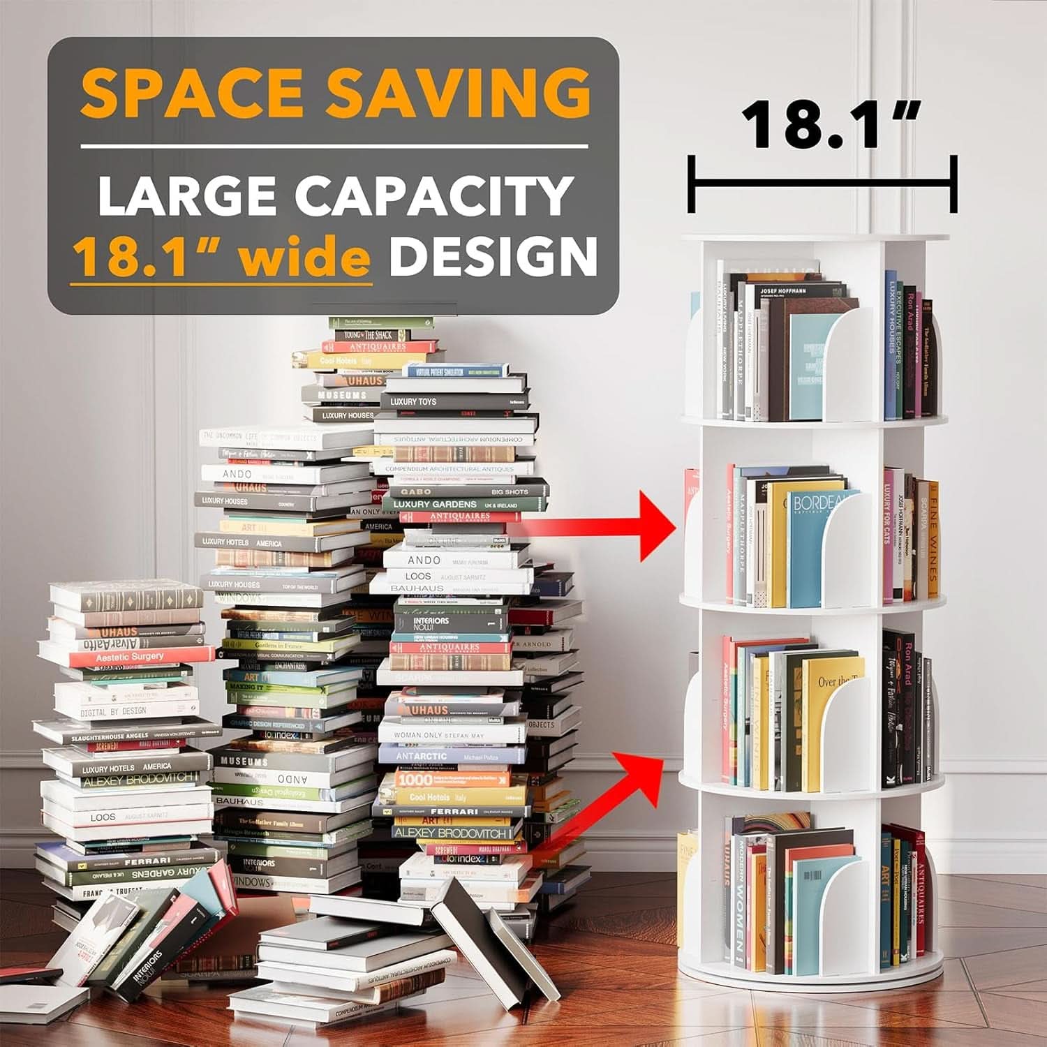 4 Tier Rotating Bookshelf Tower White Spinning Bookcase-2