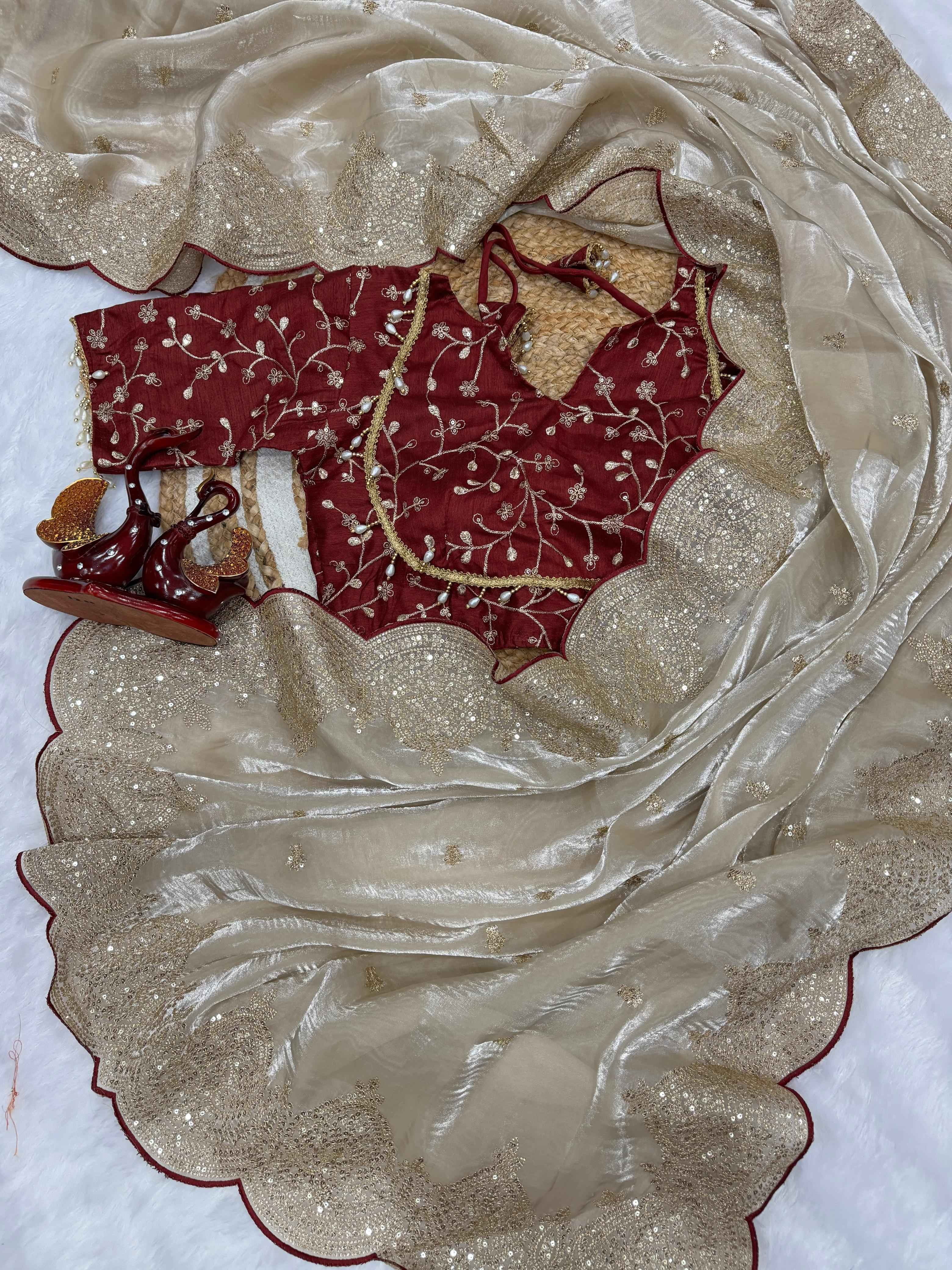 Zareen Soft Space Silk Embroidered Saree Set Ganpati