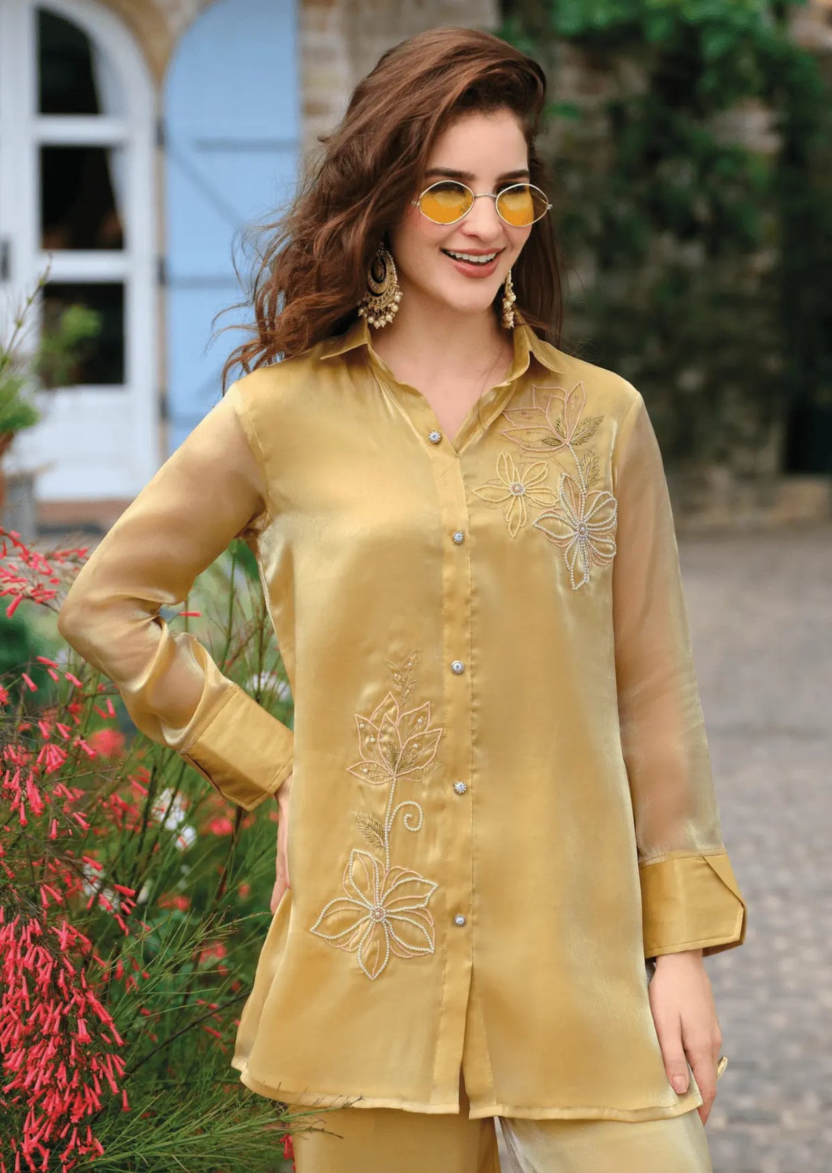 Golden Bloom Silk Co-Ord Set Yooneck