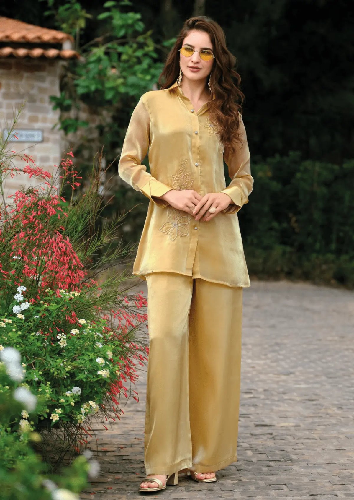 Golden Bloom Silk Co-Ord Set Yooneck