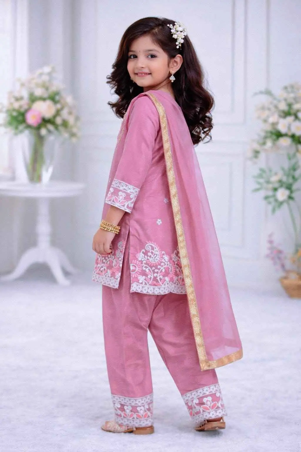 Gulaboo Embroidered Silk Kids Suit Set with Dupatta Manya