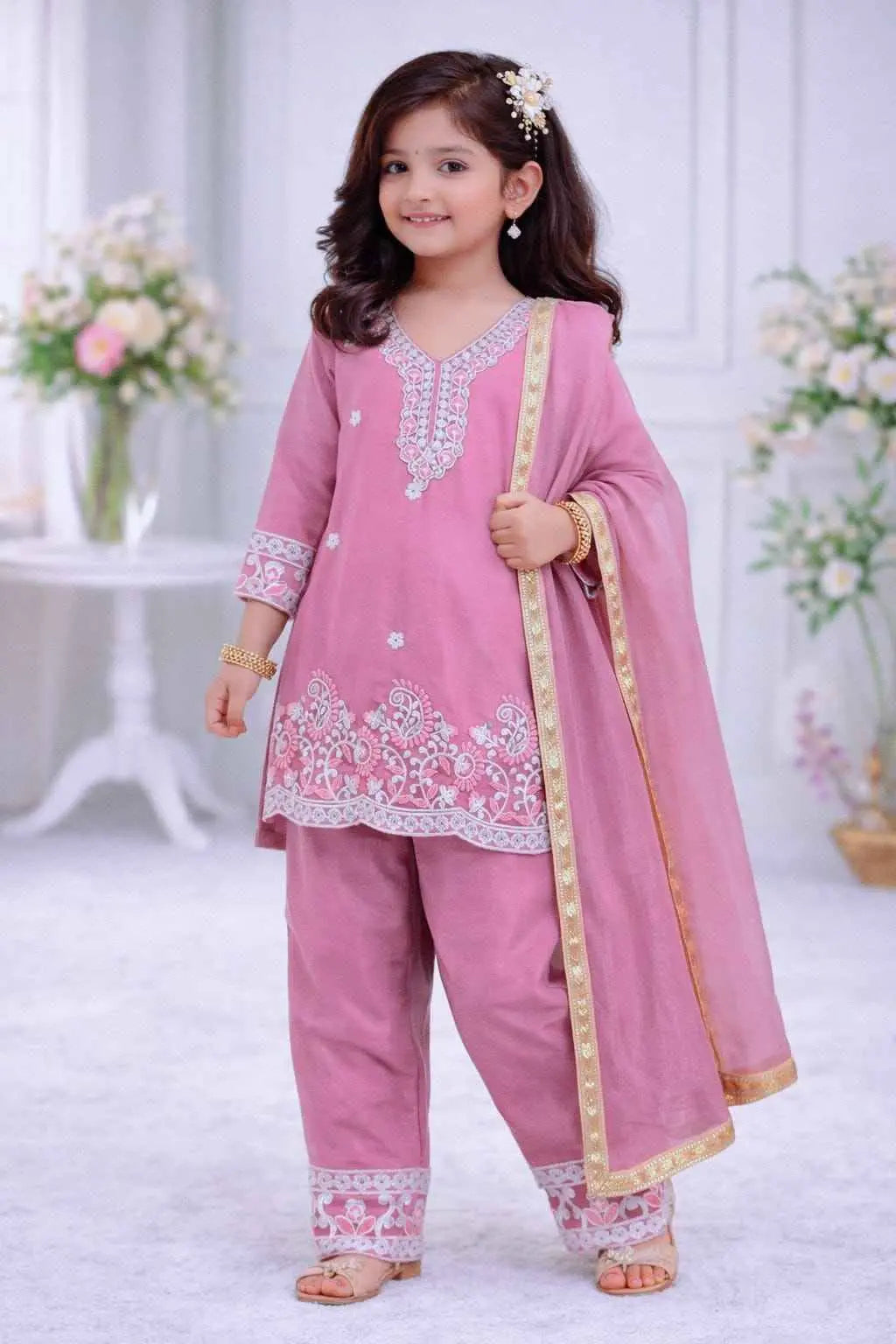 Gulaboo Embroidered Silk Kids Suit Set with Dupatta Manya