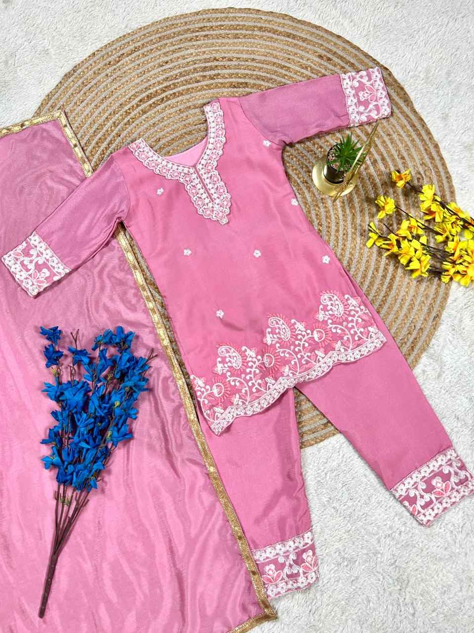 Gulaboo Embroidered Silk Kids Suit Set with Dupatta Manya