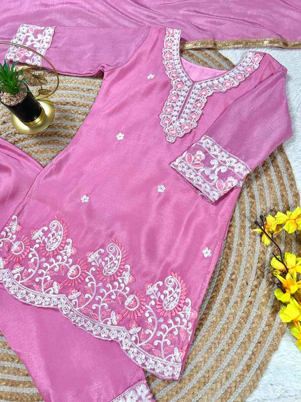 Gulaboo Embroidered Silk Kids Suit Set with Dupatta Manya
