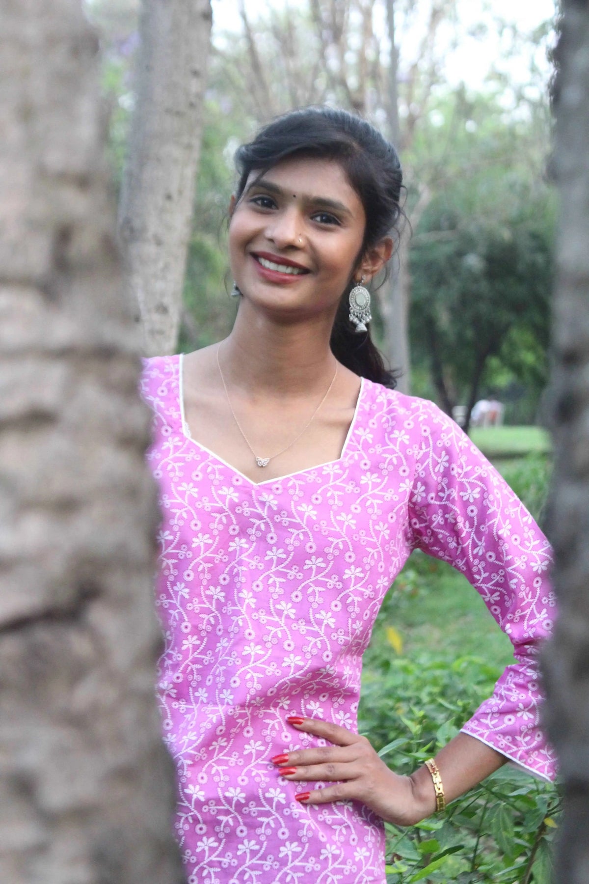 Gulbahar Pink Kurti - Stylish Printed Cotton Kurti for Everyday Wear Yooneck