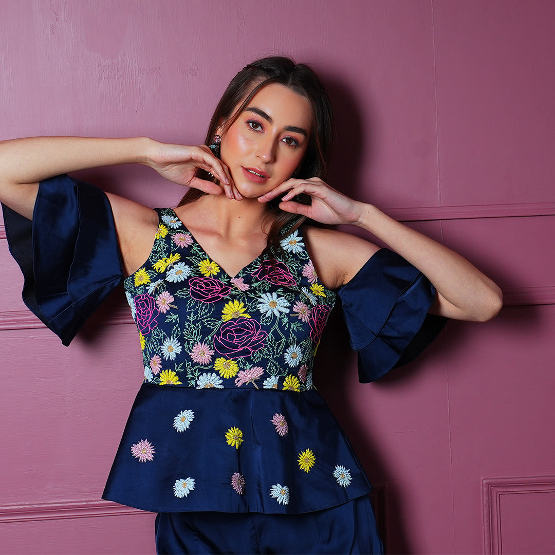 Navy Blue Peplum Co-ord Set-3