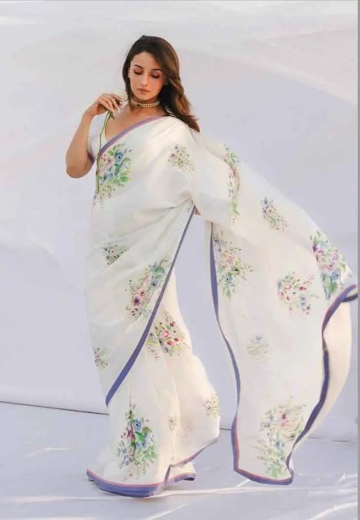 Ivory Whisper Japan Satin Saree Yooneck