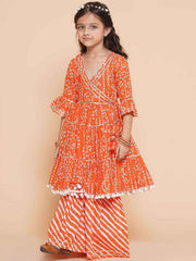 Leheriya Bandhej Magic Orange Wrap Kurta & Palazzo Set Yooneck