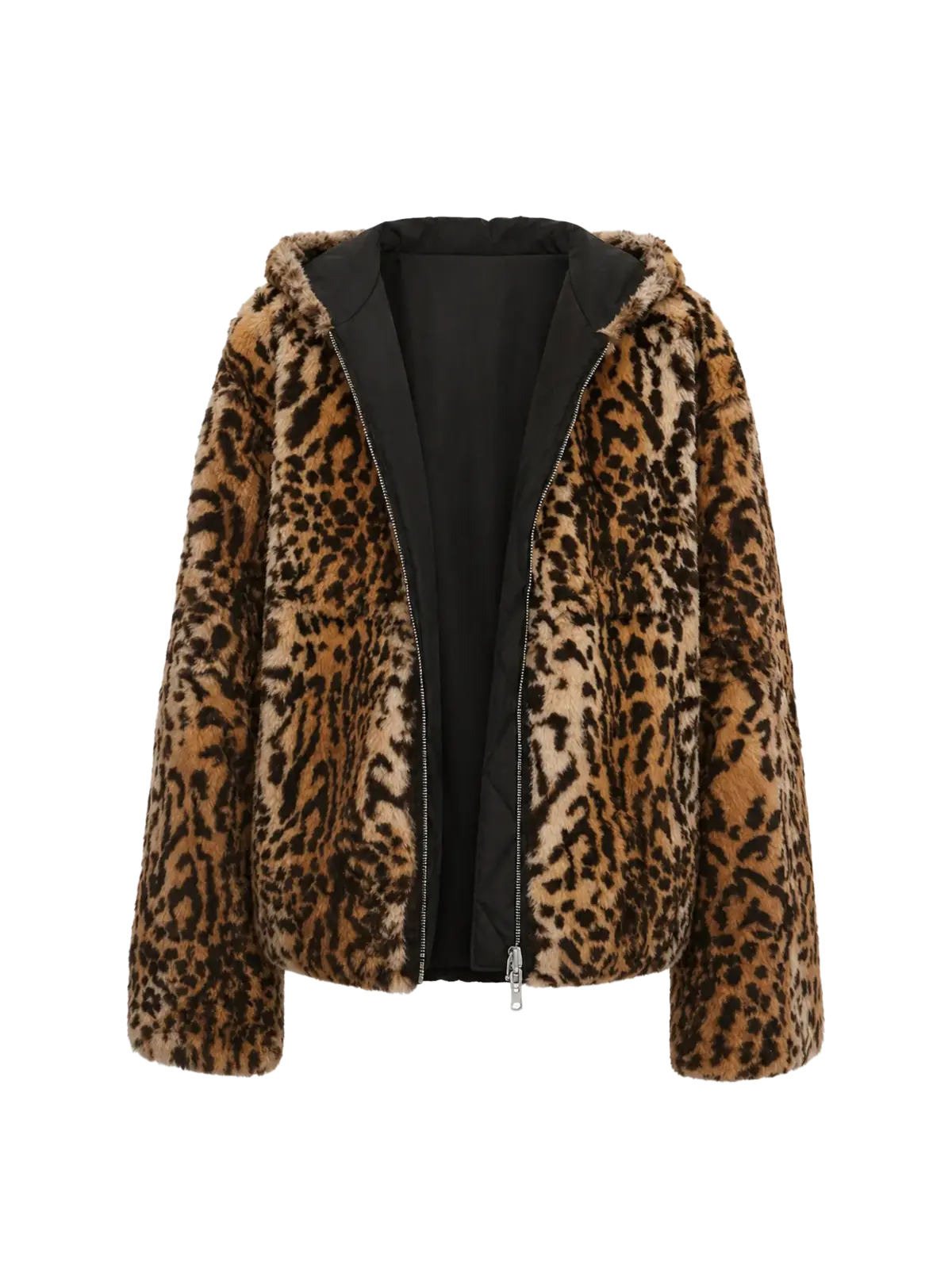 "Leopard Fantasy" Leopard Spot Print Reversible Drop Shoulder Hooded Custom Rabbit Fur Coat