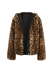 "Leopard Fantasy" Leopard Spot Print Reversible Drop Shoulder Hooded Custom Rabbit Fur Coat