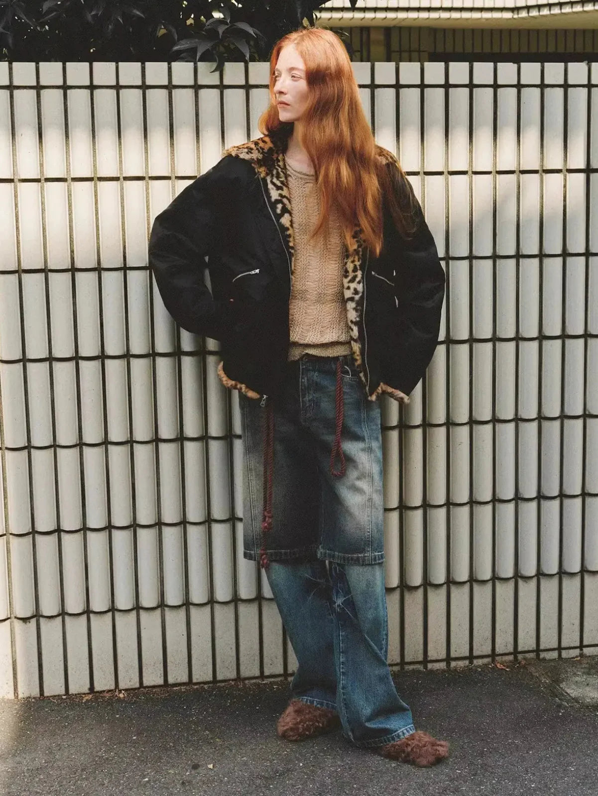 "Leopard Fantasy" Leopard Spot Print Reversible Drop Shoulder Hooded Custom Rabbit Fur Coat
