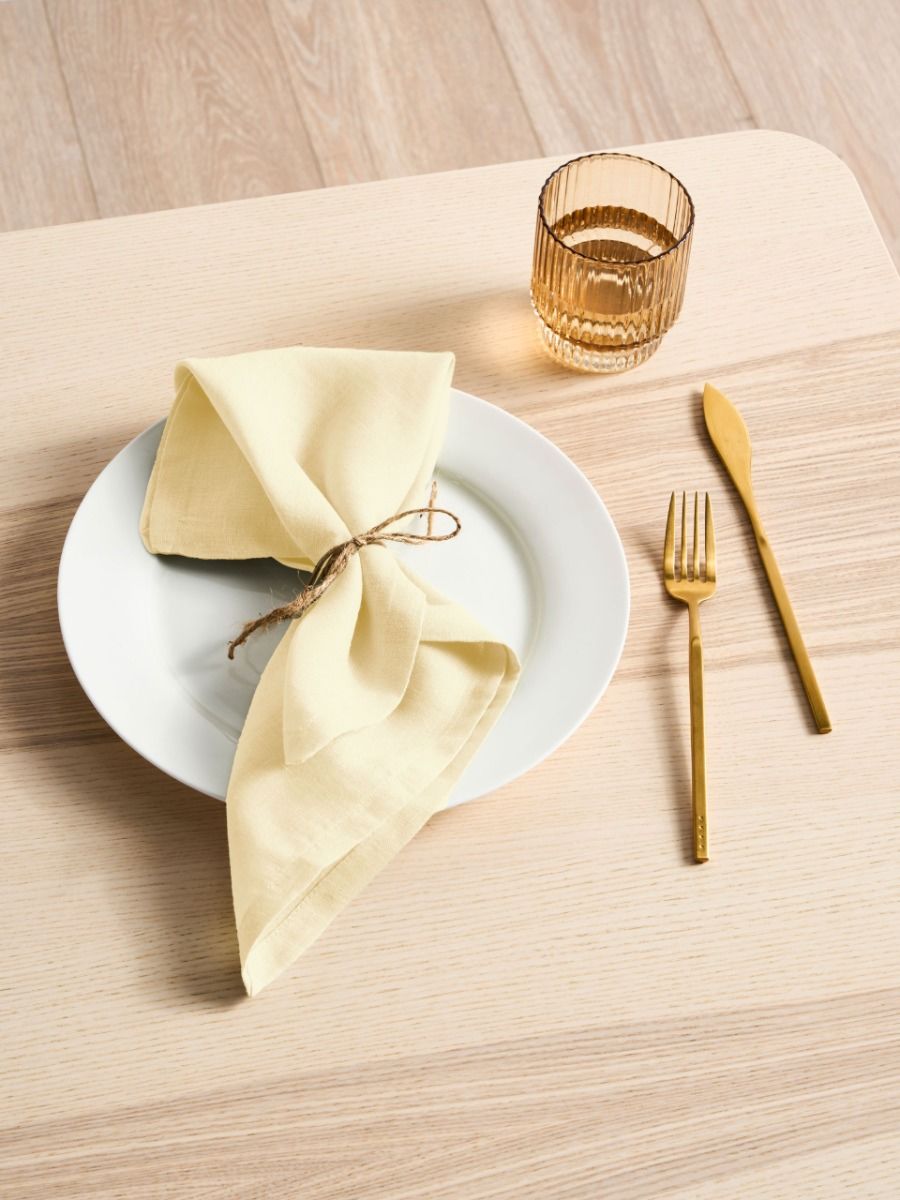 Butter Yellow Linen Napkin Set-0