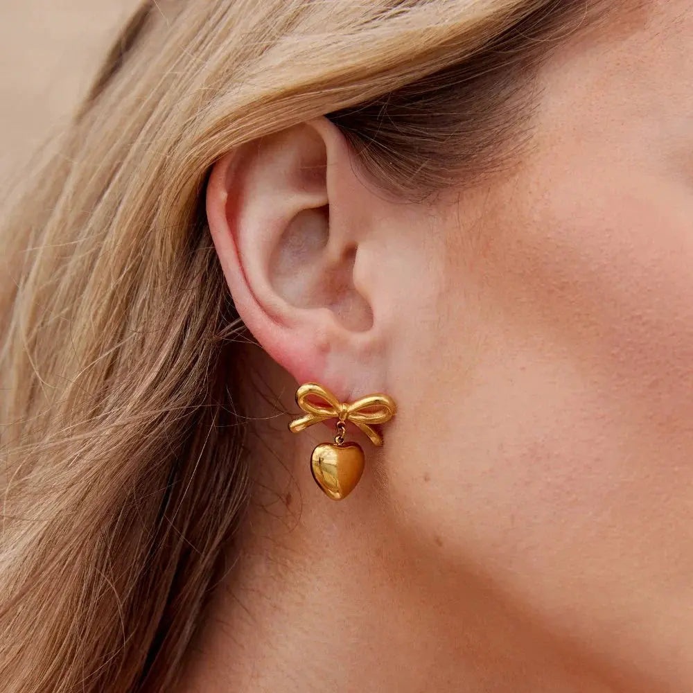 Mary Bow Heart Drop Earrings.. SORI STYLE