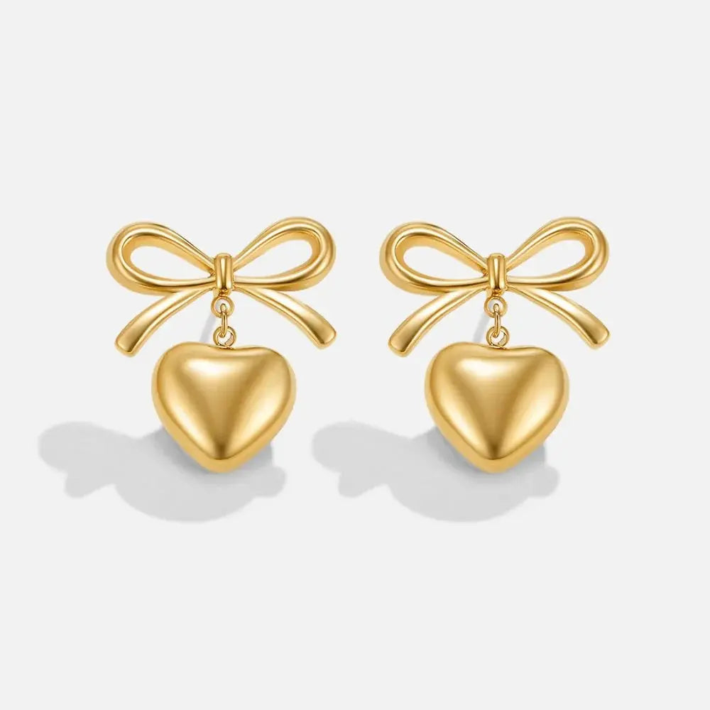 Mary Bow Heart Drop Earrings.. SORI STYLE