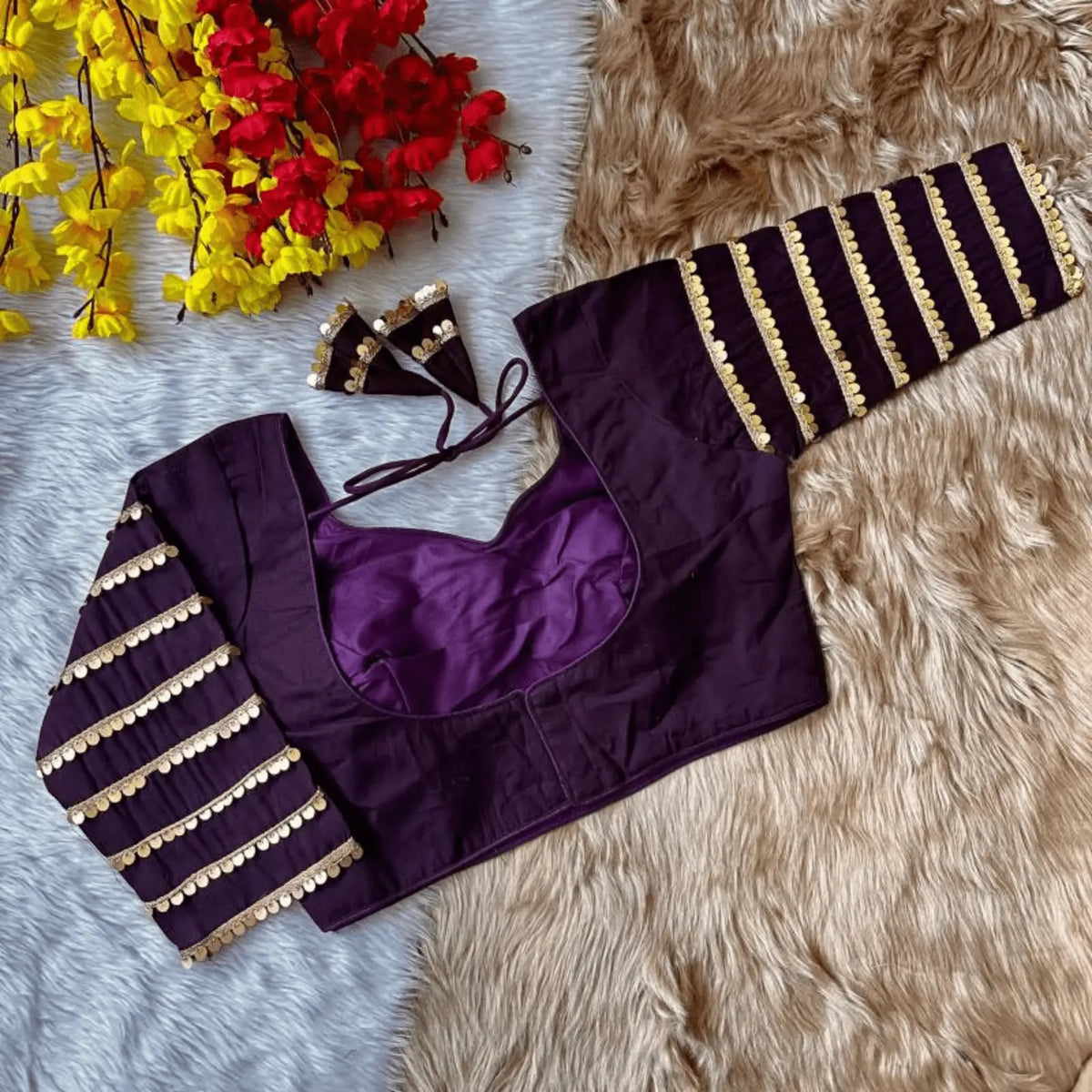 Meera Plum Sequins Cotton Silk Blouse Yooneck