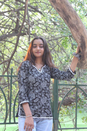 Midnight Blossom Cotton Kurti Yooneck