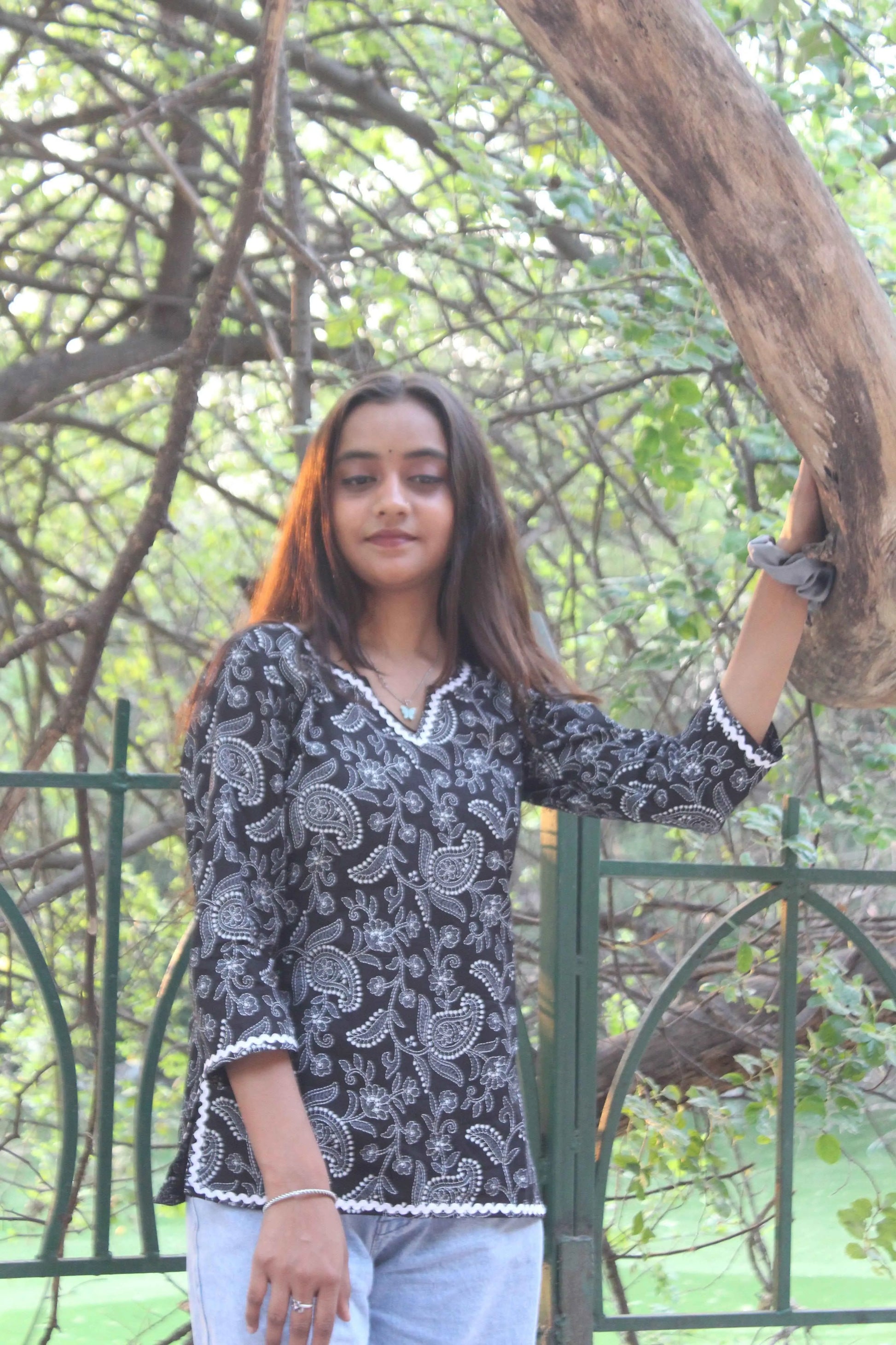 Midnight Blossom Cotton Kurti Yooneck