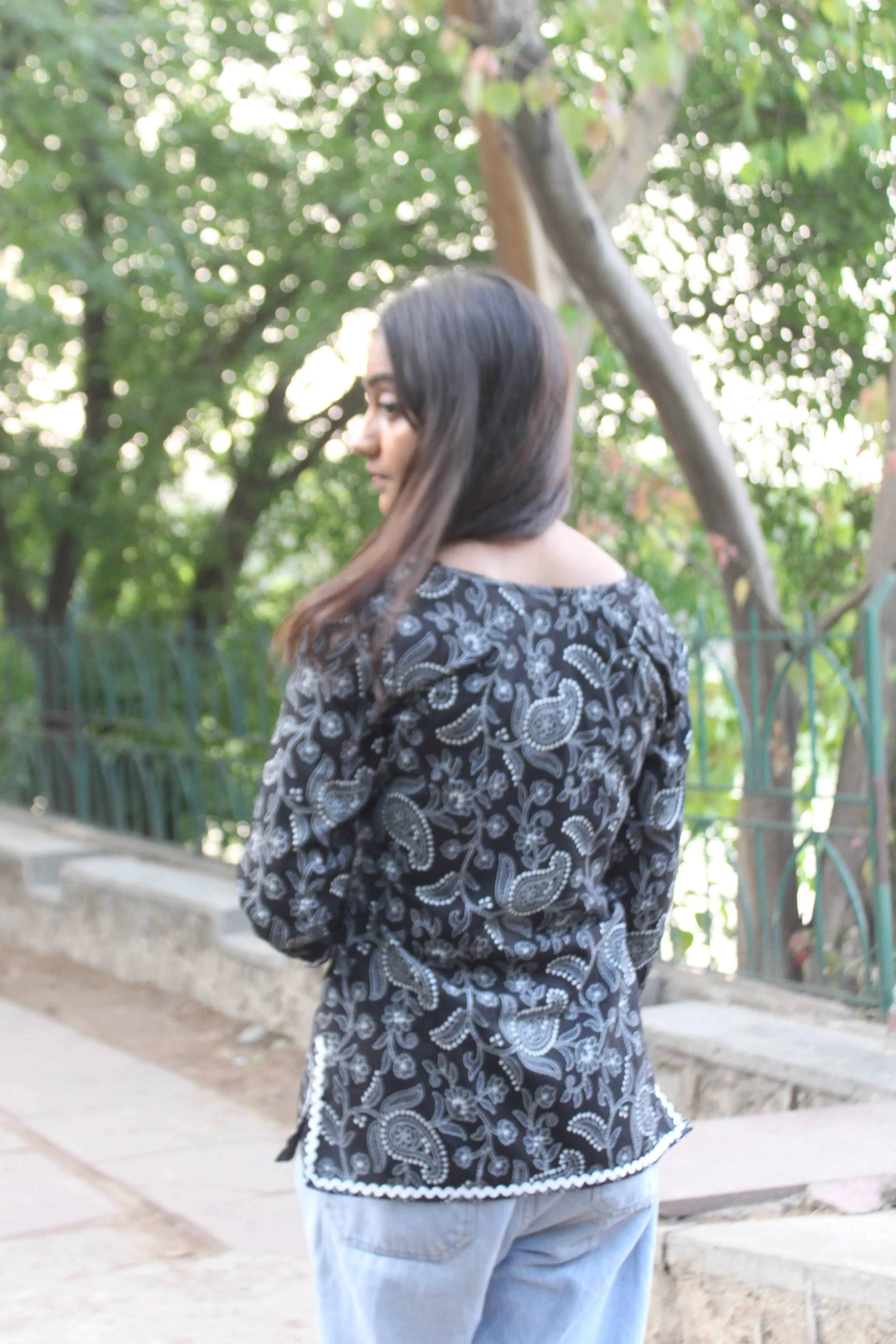 Midnight Blossom Cotton Kurti Yooneck