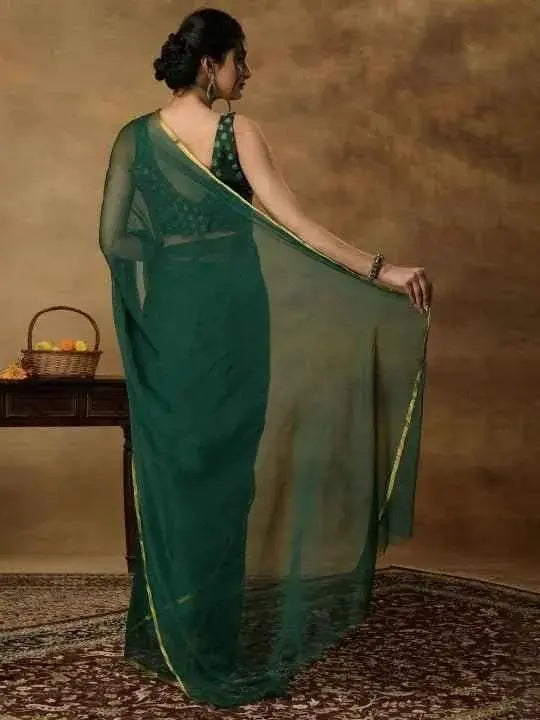 Nidha Emerald Elegance Chiffon Saree Yooneck