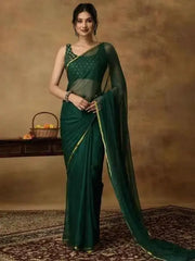 Nidha Emerald Elegance Chiffon Saree Yooneck