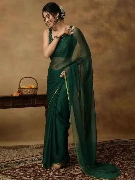 Nidha Emerald Elegance Chiffon Saree Yooneck