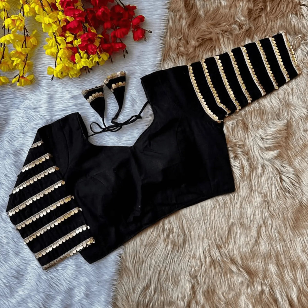 Nysa Midnight Sequins Cotton Silk Blouse Yooneck