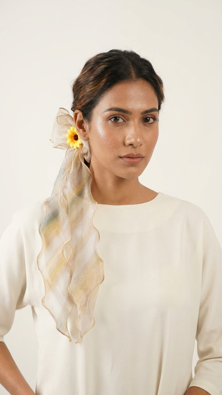 Pastel Rainbow Organza Bow Barrette with Sunflower