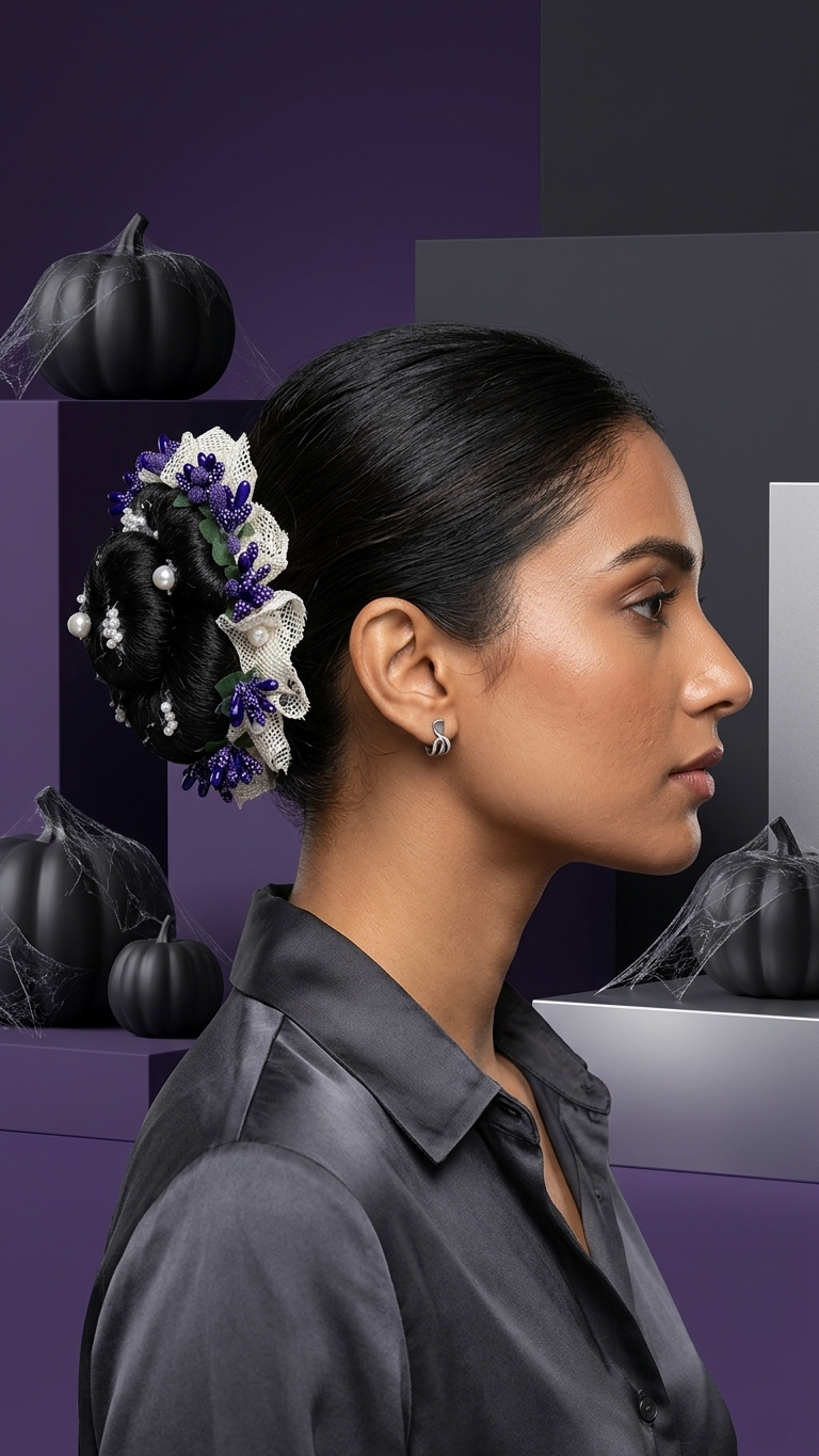 Pearl & Lavender Blossom Hair Bun Pin