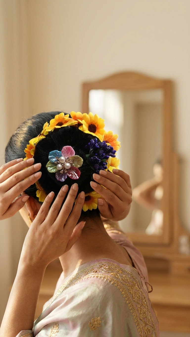 Sunflower Halo Hair Bun Donut with Pastel Enamel Bloom