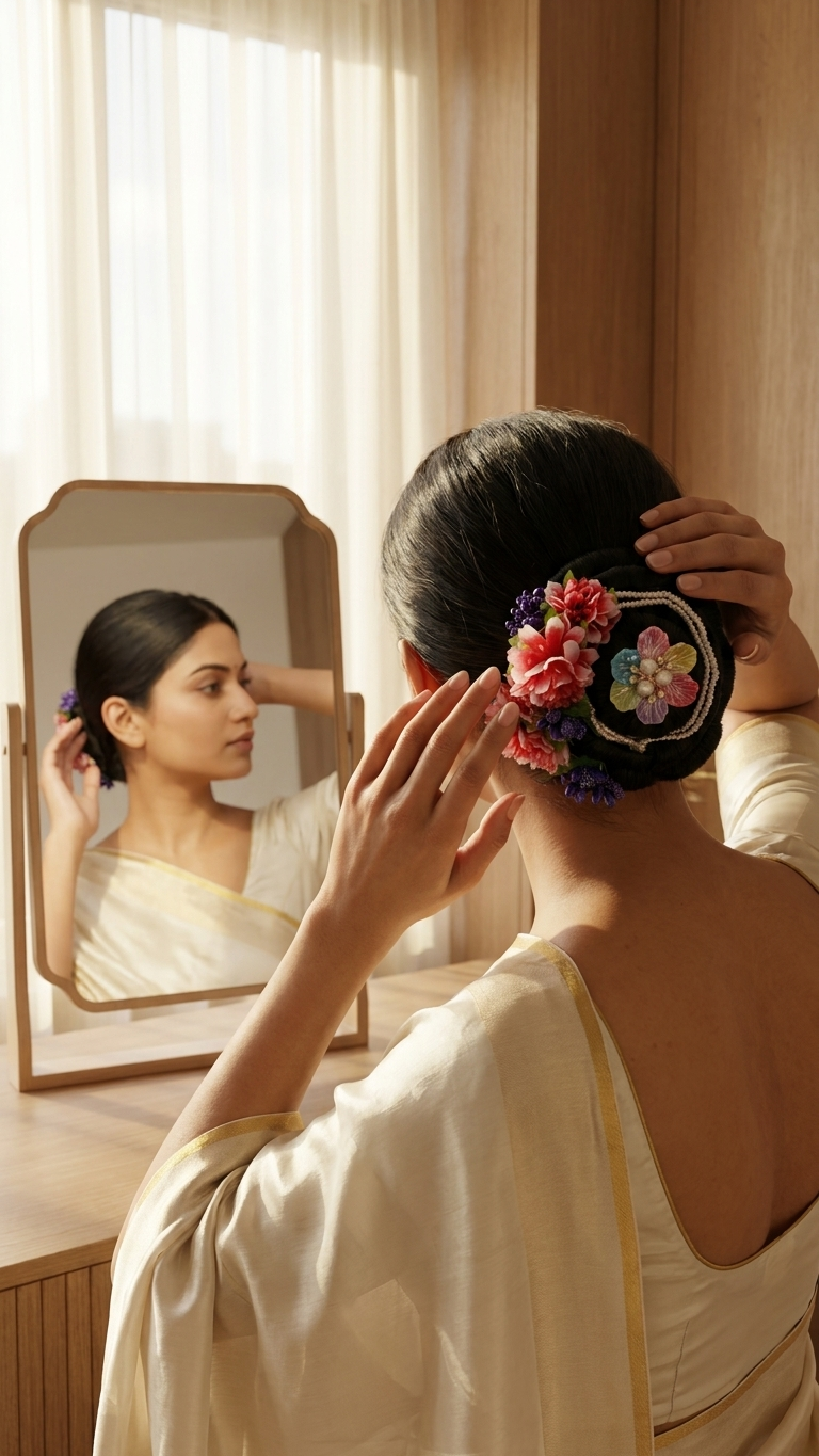 Carnation Bloom & Pearl Drape Hair Bun Donut