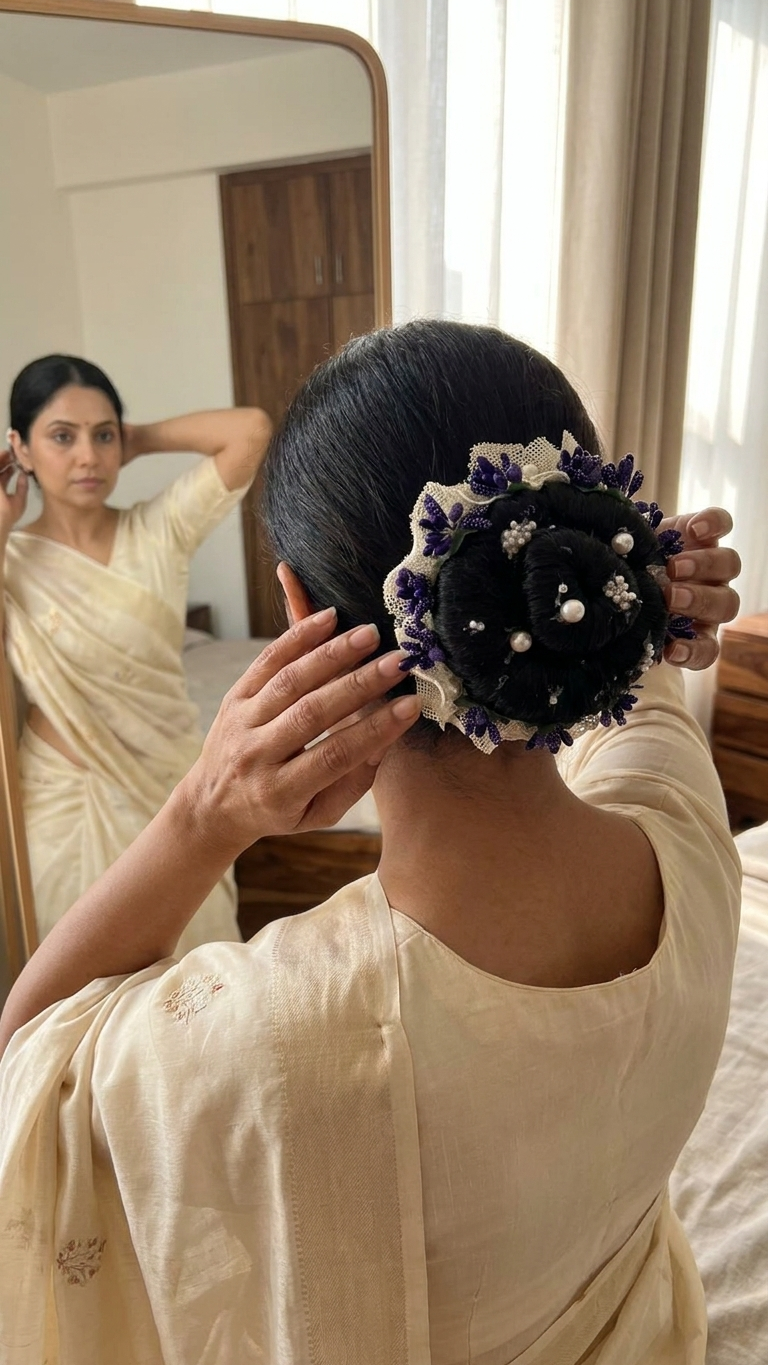 Pearl & Lavender Blossom Hair Bun Pin