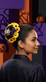 Sunflower Halo Hair Bun Donut with Pastel Enamel Bloom