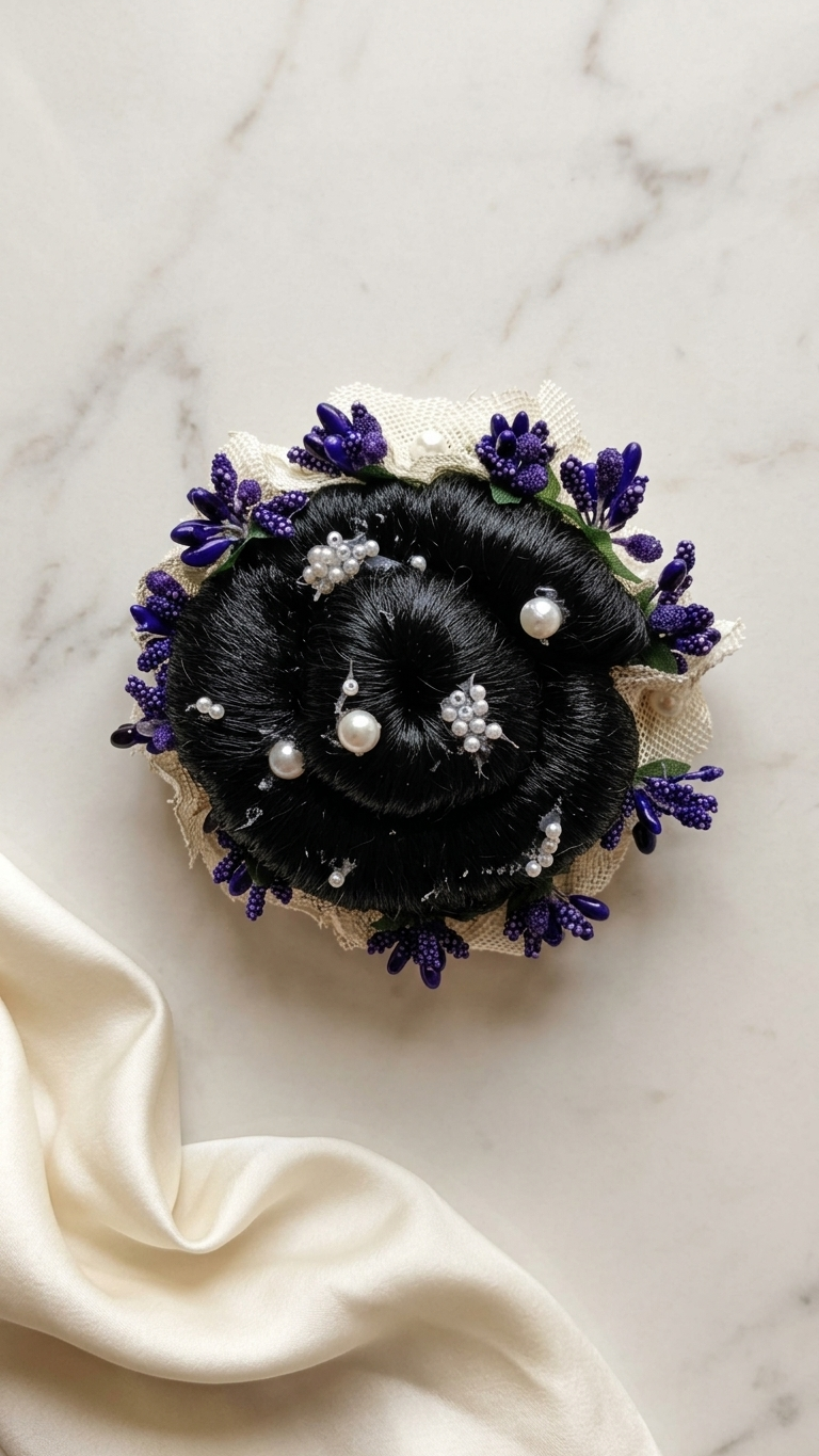 Pearl & Lavender Blossom Hair Bun Pin