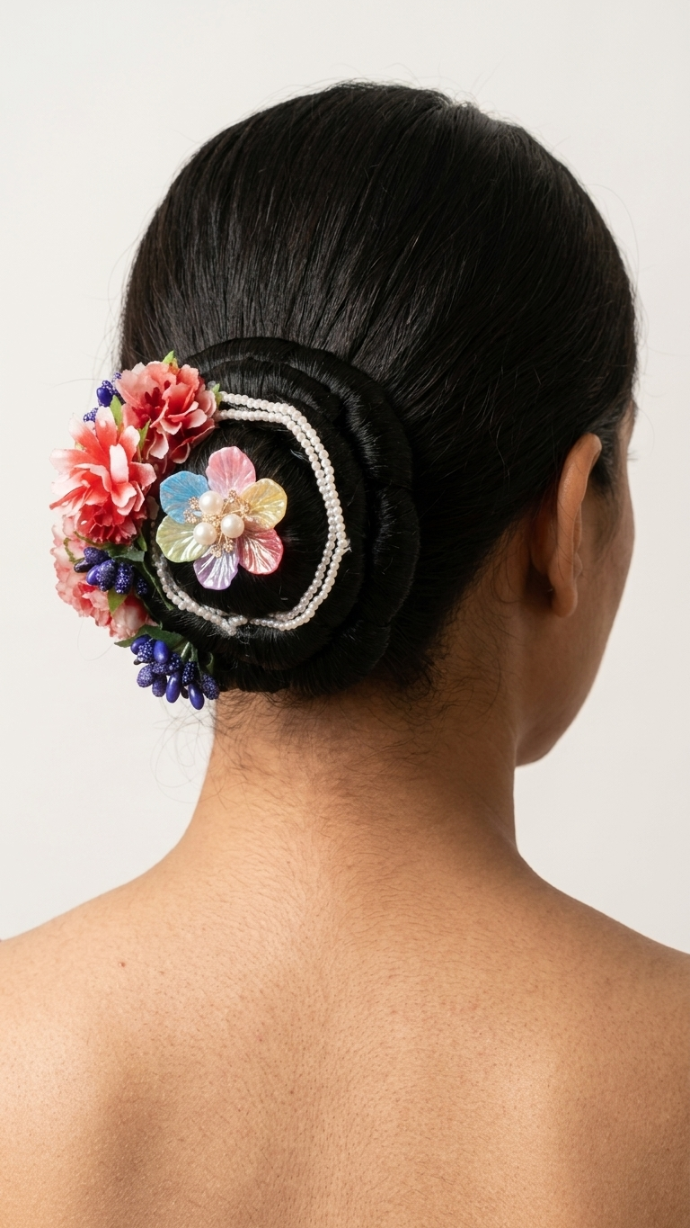 Carnation Bloom & Pearl Drape Hair Bun Donut