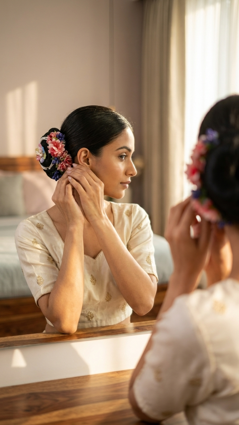 Carnation Bloom & Pearl Drape Hair Bun Donut